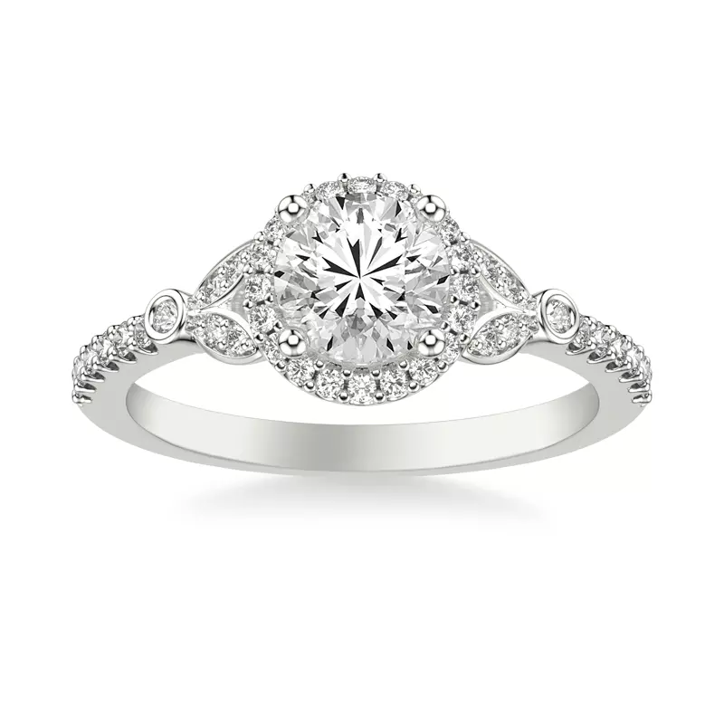 18K White Gold Jillian Contemporary Prong Halo Engagement Ring