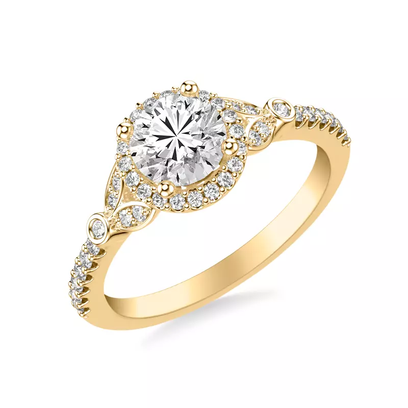 18K Yellow Gold Jillian Contemporary Prong Halo Engagement Ring