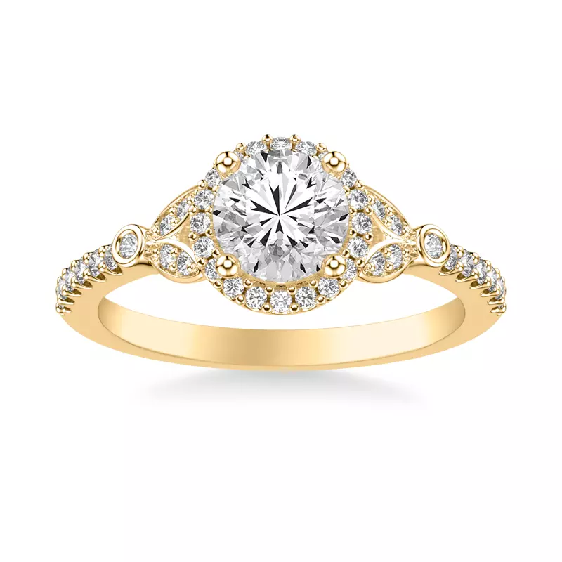18K Yellow Gold Jillian Contemporary Prong Halo Engagement Ring