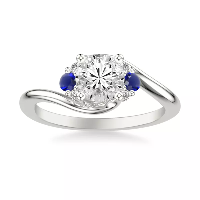 14K White Gold Nancy Sapphire Accent Engagement Ring