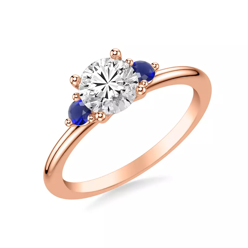 14K Rose Gold Mia Round Sapphire Accent Engagement Ring