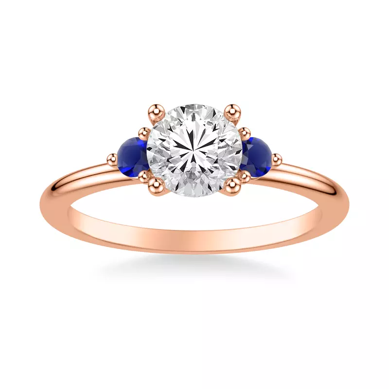 14K Rose Gold Mia Round Sapphire Accent Engagement Ring