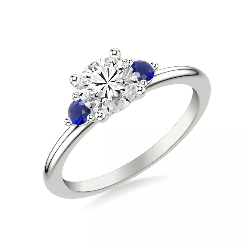 14K White Gold Mia Round Sapphire Accent Engagement Ring