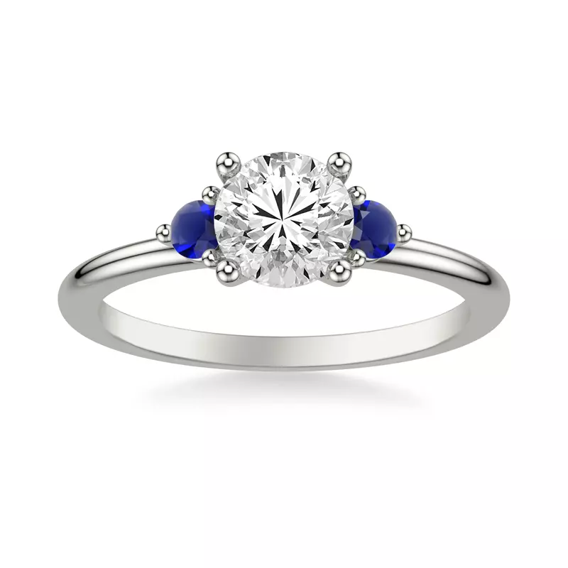 14K White Gold Mia Round Sapphire Accent Engagement Ring