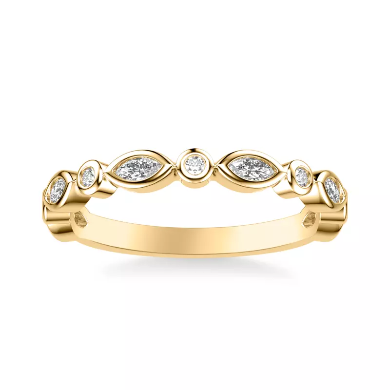 14K Yellow Gold Jamie Marquise And Round Bezel Band