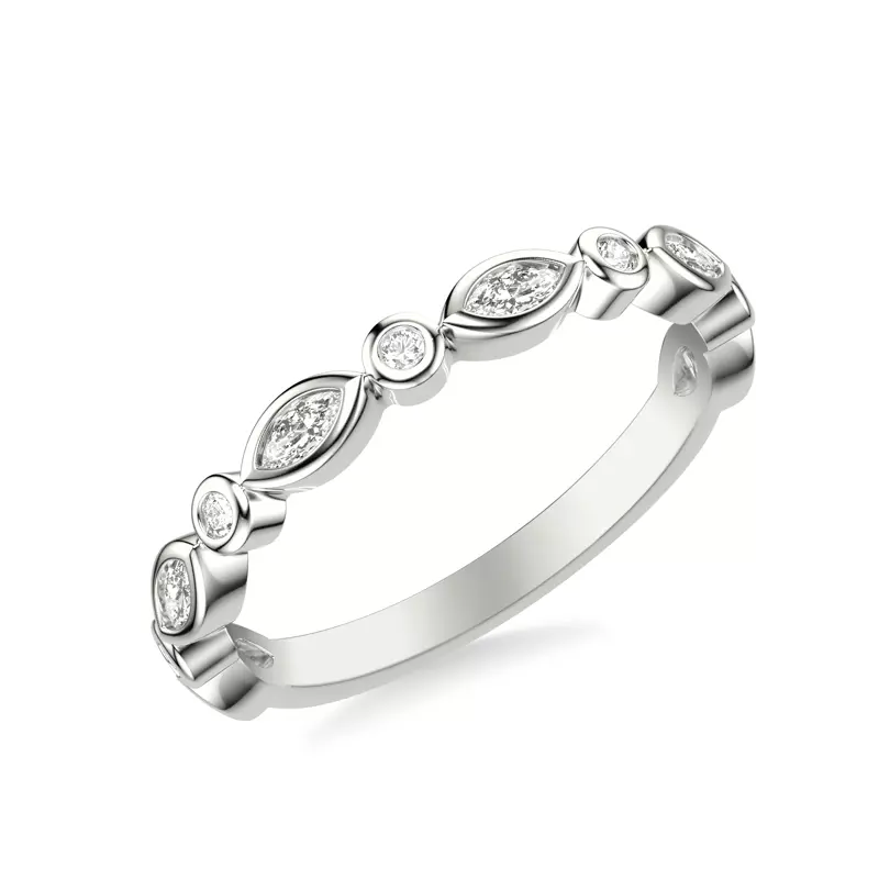 18K White Gold Jamie Marquise And Round Bezel Band