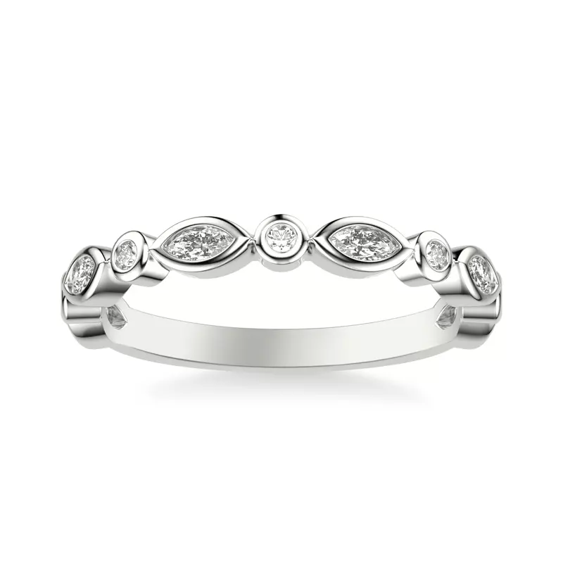 18K White Gold Jamie Marquise And Round Bezel Band