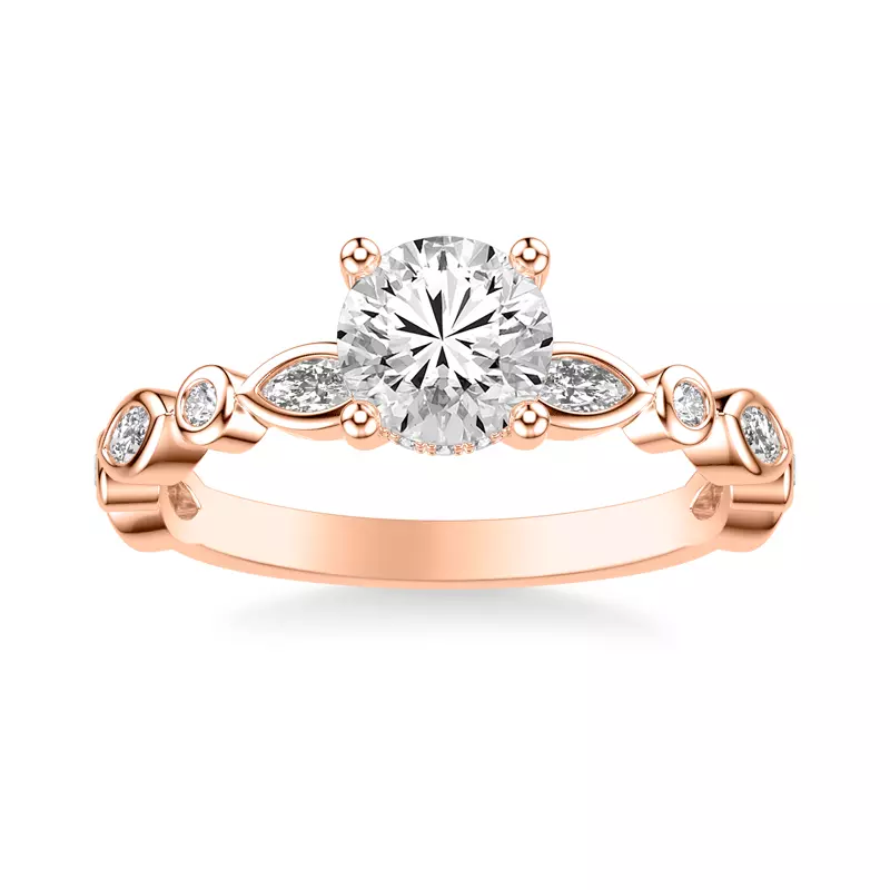 14K Rose Gold Jamie Hidden Halo And Bezel Mixed-Shape Engagement Ring