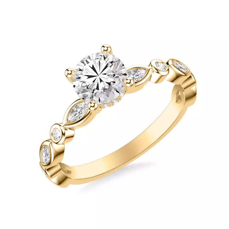 14K Yellow Gold Jamie Hidden Halo And Bezel Mixed-Shape Engagement Ring