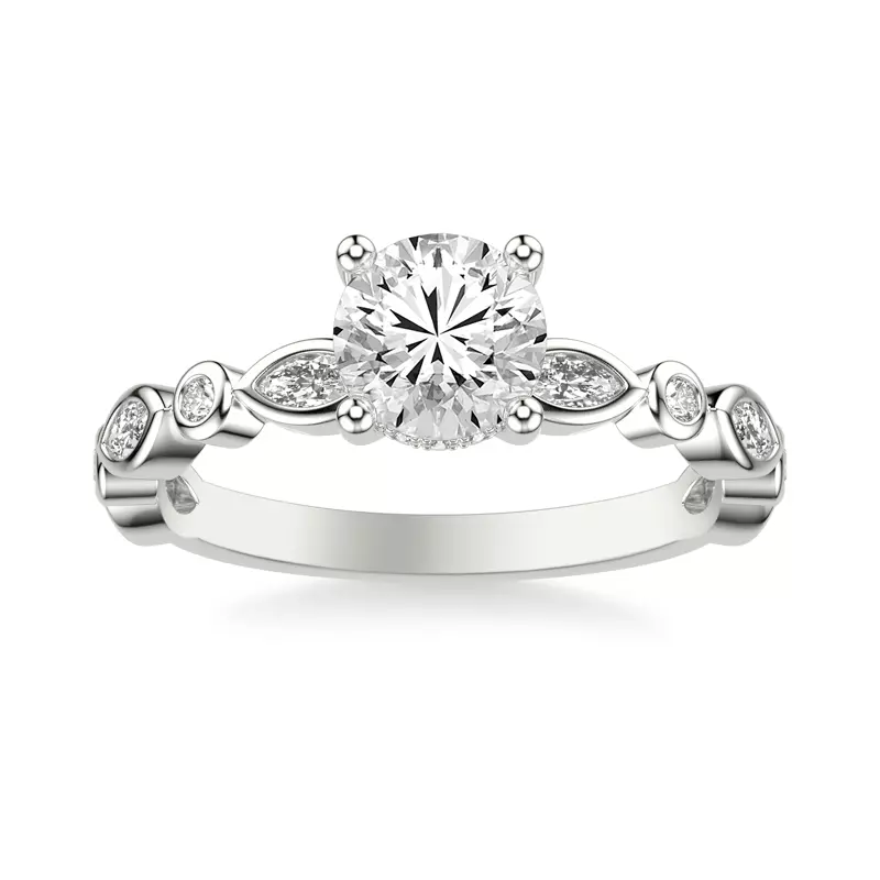 Platinum Jamie Hidden Halo And Bezel Mixed-Shape Engagement Ring