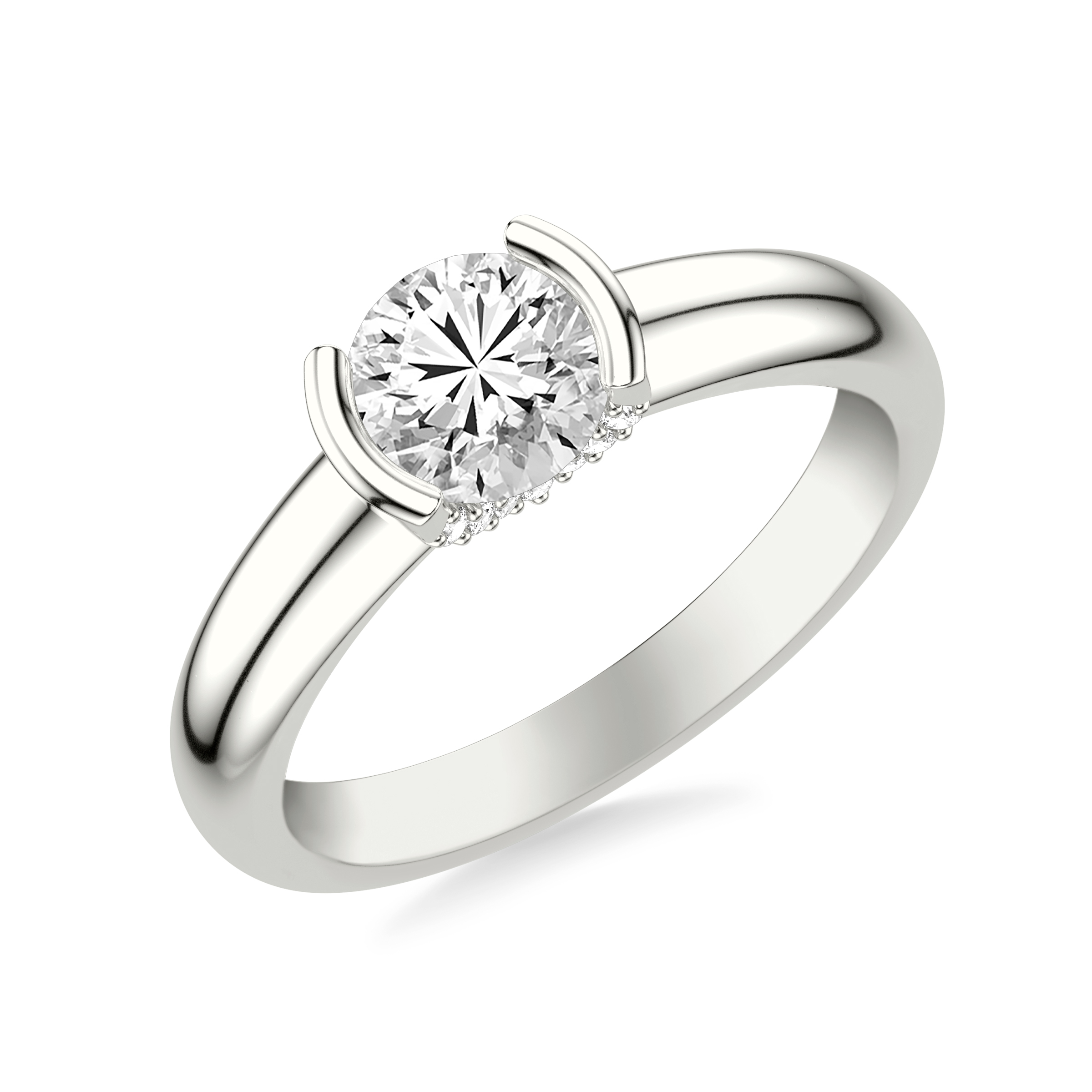 18K White Gold Darien Diamond Accent Bezel Engagement Ring