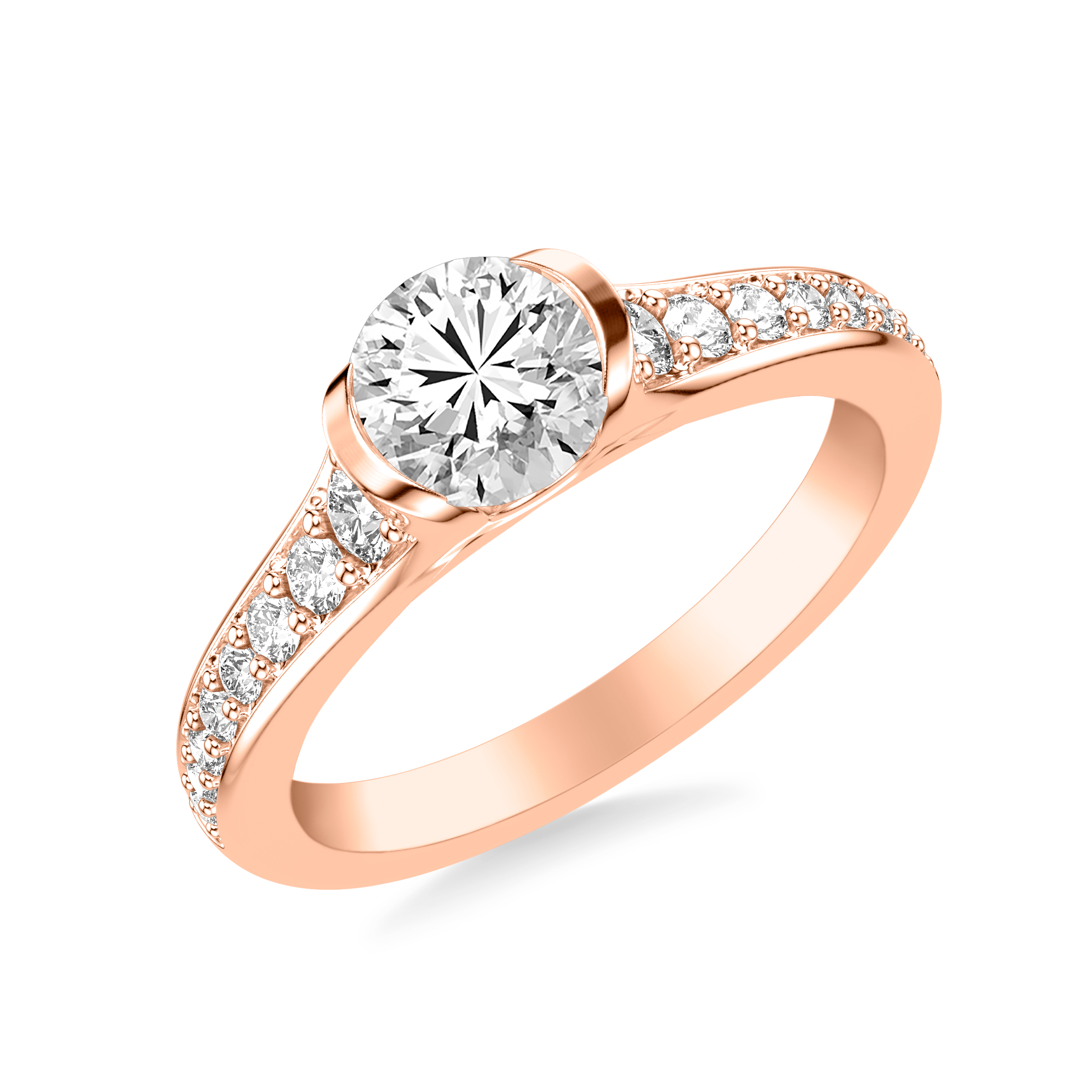14K Rose Gold Colette Bezel Engagement Ring with Diamond Shank