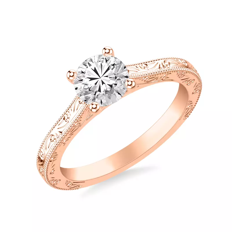 14K Rose Gold Islay Hand-Engraved Solitaire Engagement Ring