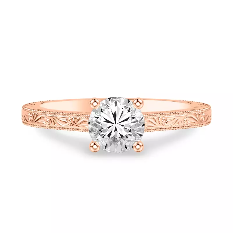 14K Rose Gold Islay Hand-Engraved Solitaire Engagement Ring