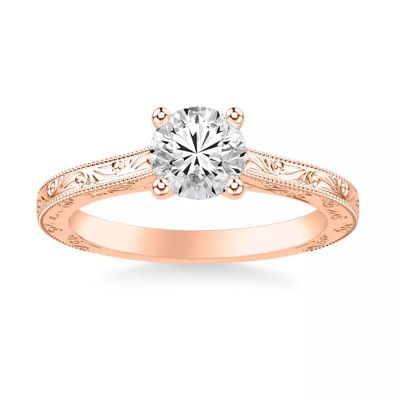 14K Rose Gold Islay Hand-Engraved Solitaire Engagement Ring