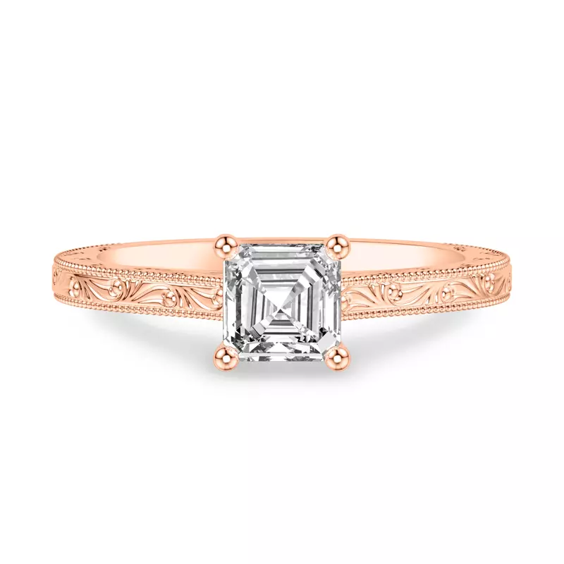 14K Rose Gold Islay Hand-Engraved Solitaire Engagement Ring