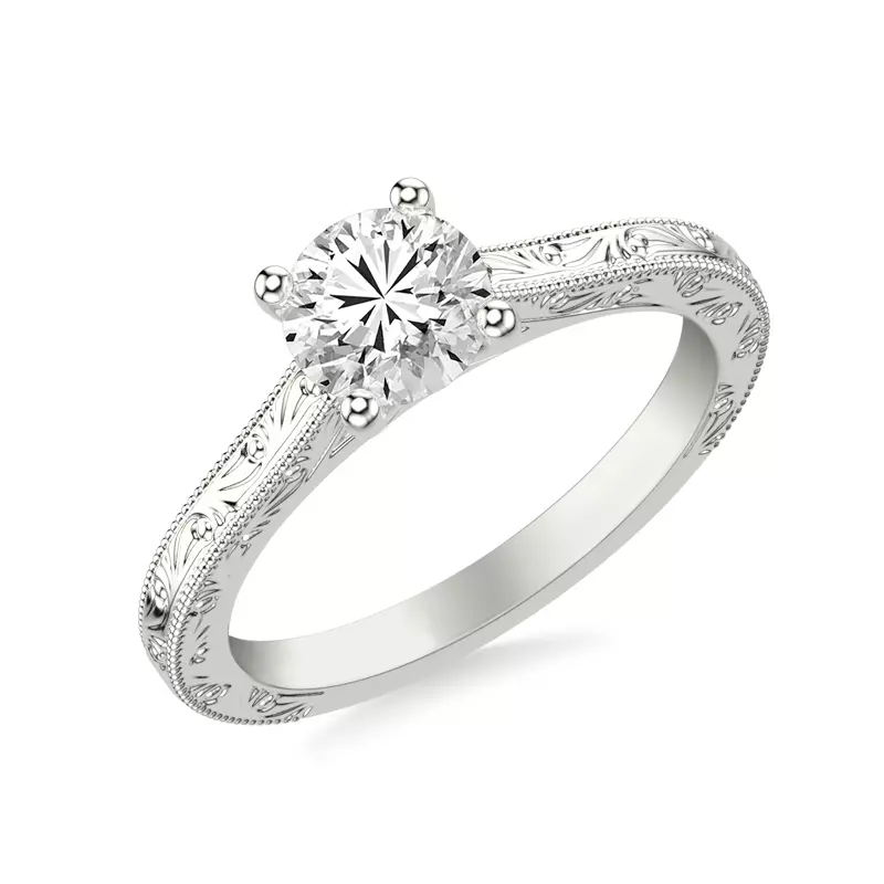 14K White Gold Islay Hand-Engraved Solitaire Engagement Ring