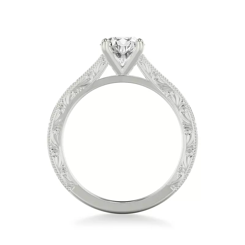 14K White Gold Islay Hand-Engraved Solitaire Engagement Ring