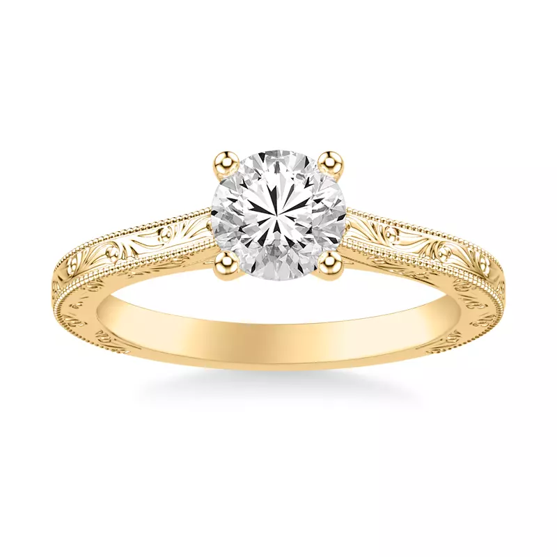 14K Yellow Gold Islay Hand-Engraved Solitaire Engagement Ring