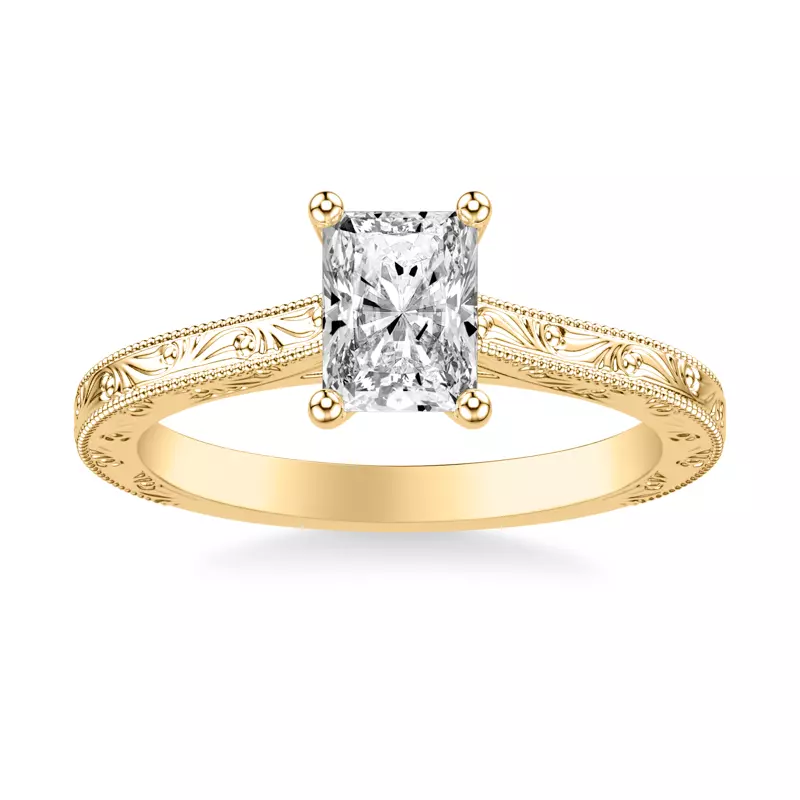 14K Yellow Gold Islay Hand-Engraved Solitaire Engagement Ring