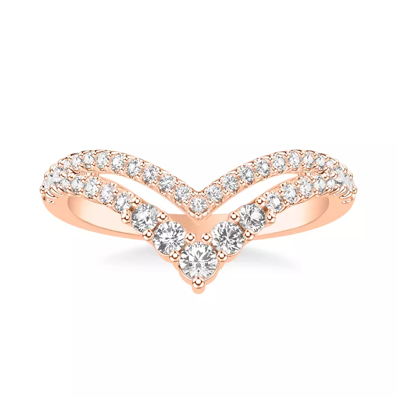 14K Rose Gold Graduated Diamond Double V-Band