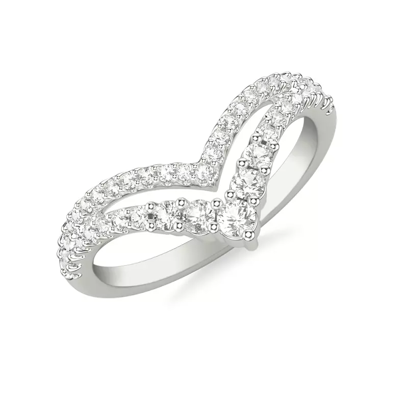 14K White Gold Graduated Diamond Double V-Band
