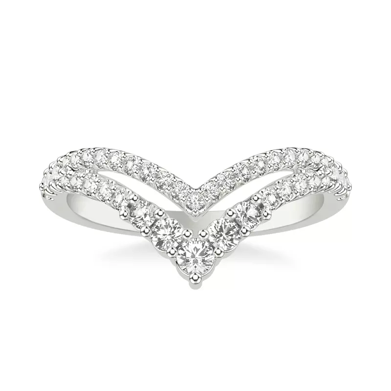 14K White Gold Graduated Diamond Double V-Band