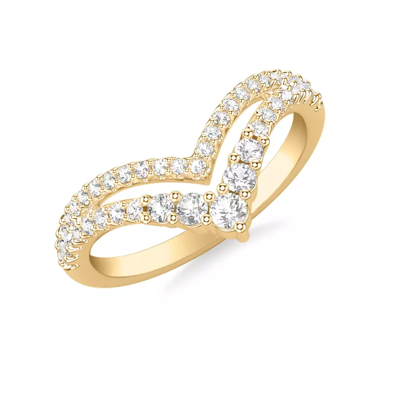 18K Yellow Gold Graduated Diamond Double V-Band