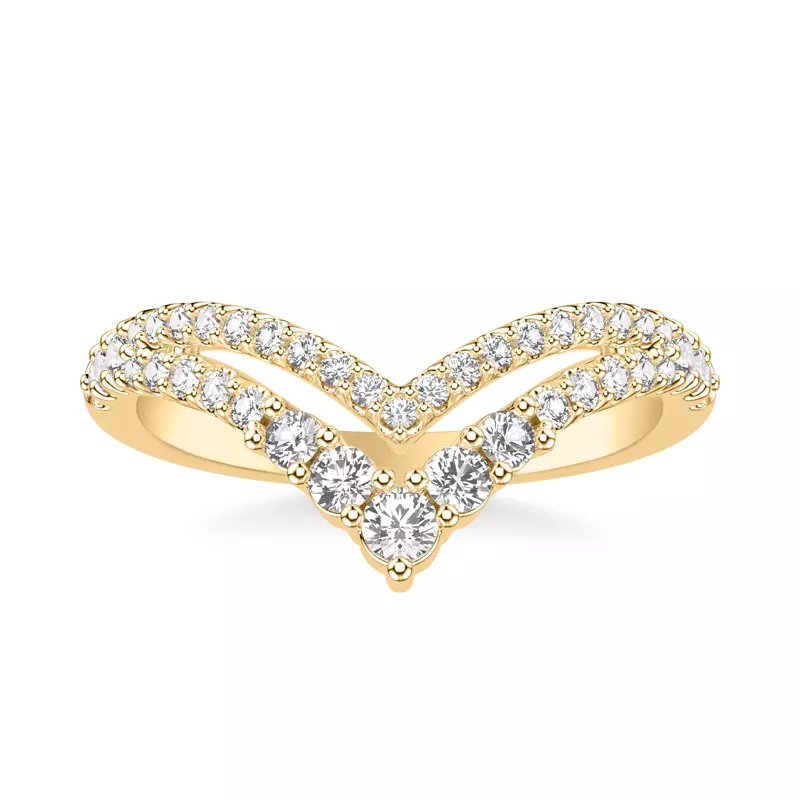 18K Yellow Gold Graduated Diamond Double V-Band