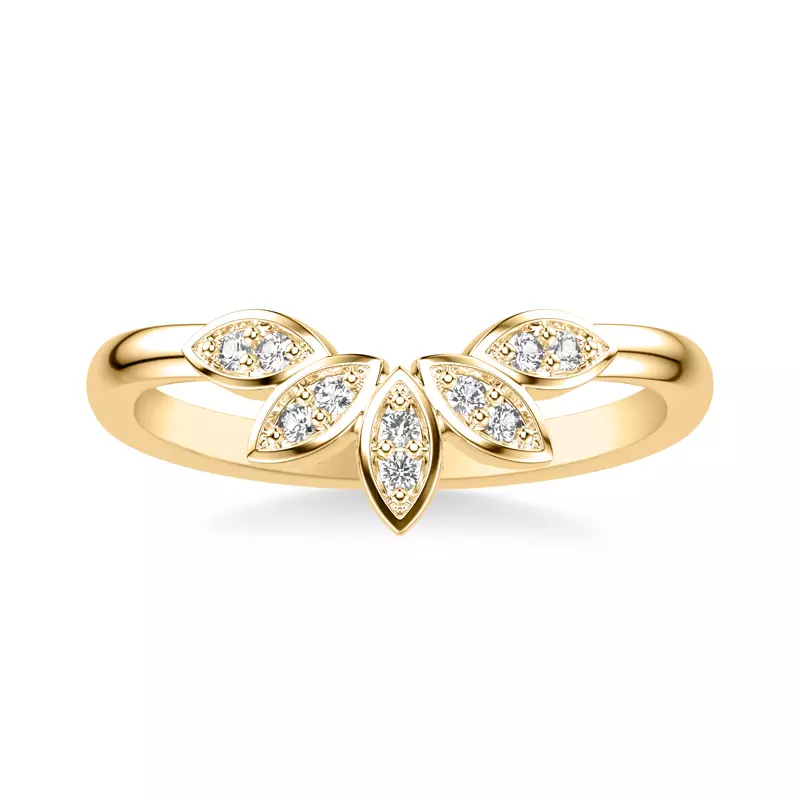 18K Yellow Gold Floral Petal Diamond Band