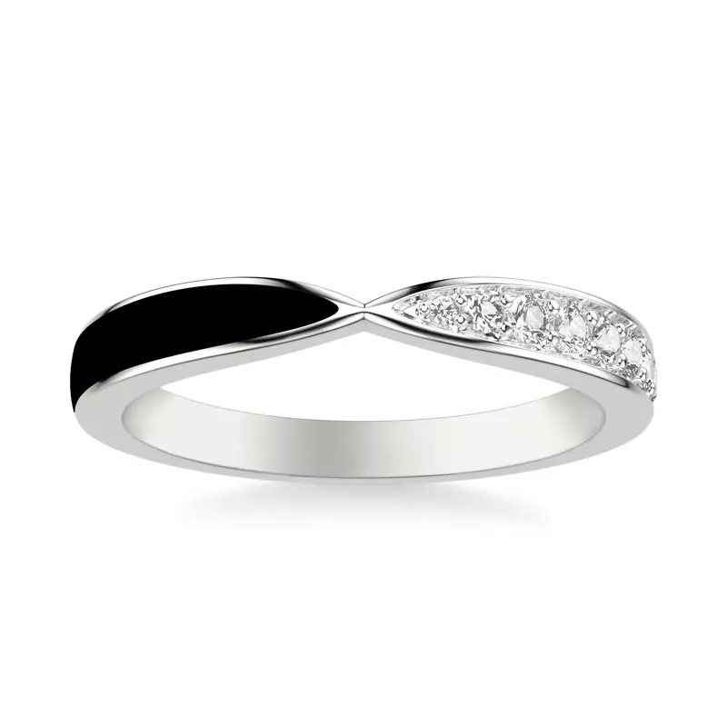 14K White Gold Pinched Diamond and Ceramic Band