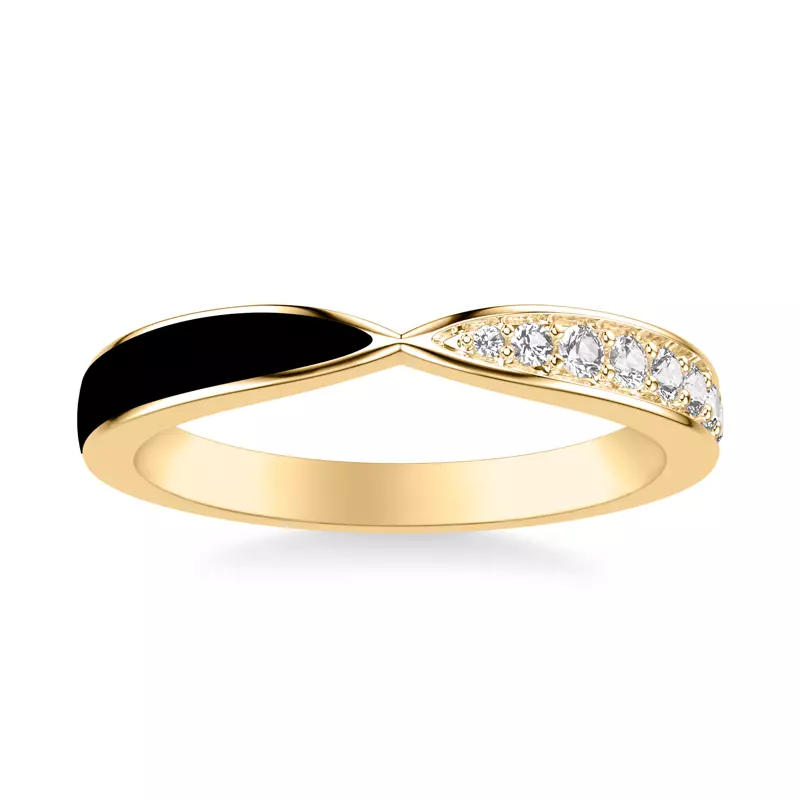 14K Yellow Gold Pinched Diamond and Ceramic Band