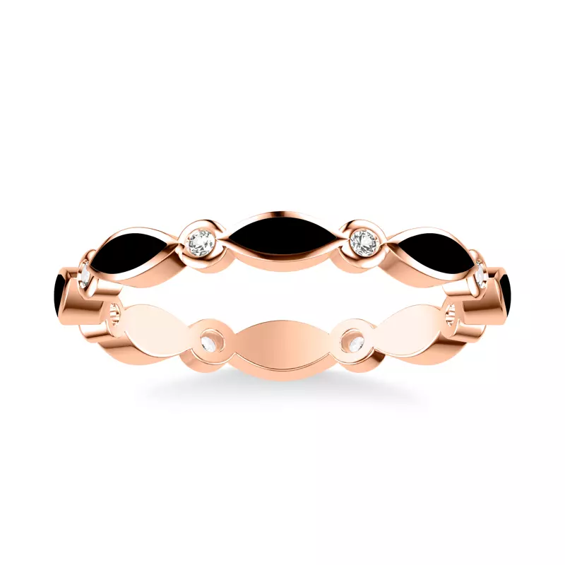 14K Rose Gold Round Diamond & Ceramic Marquise Shaped Eternity Band