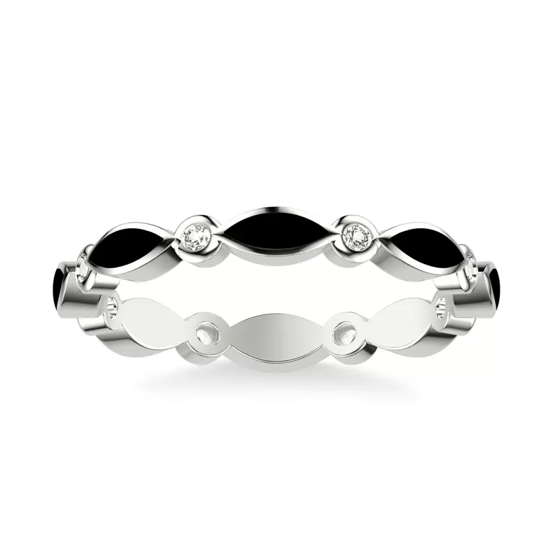 14K White Gold Round Diamond & Ceramic Marquise Shaped Eternity Band