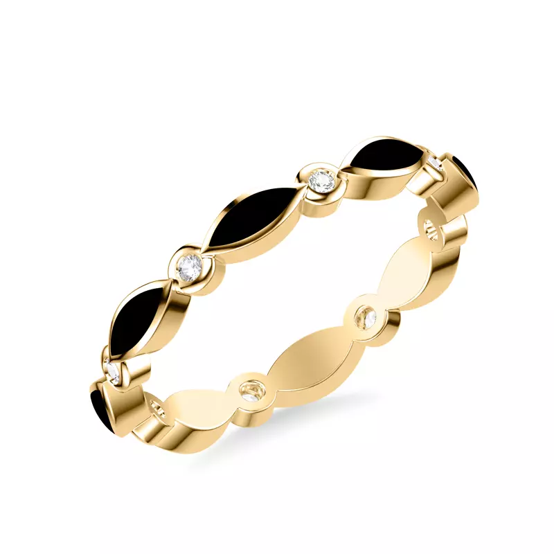 14K Yellow Gold Round Diamond & Ceramic Marquise Shaped Eternity Band