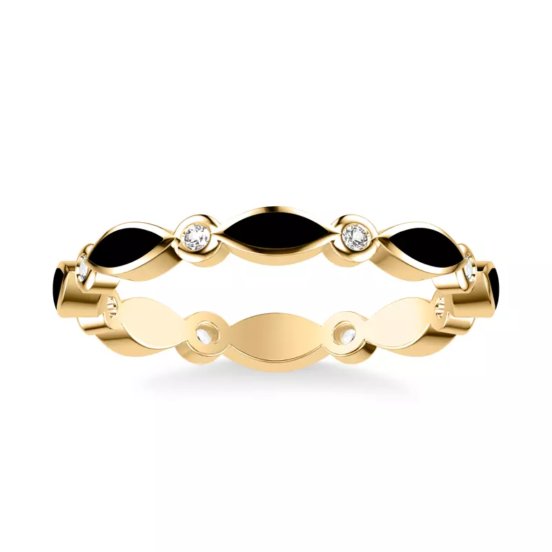 14K Yellow Gold Round Diamond & Ceramic Marquise Shaped Eternity Band