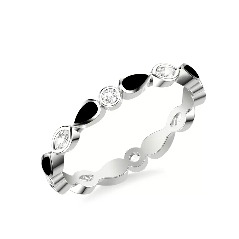 14K White Gold Mixed Shape Diamond & Black Ceramic Eternity Band