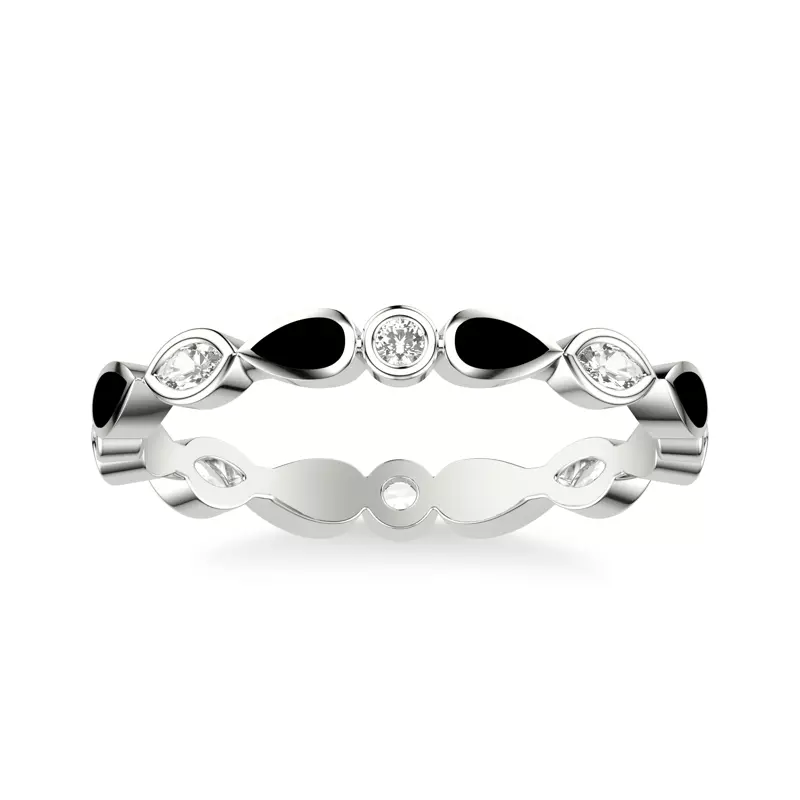 14K White Gold Mixed Shape Diamond & Black Ceramic Eternity Band