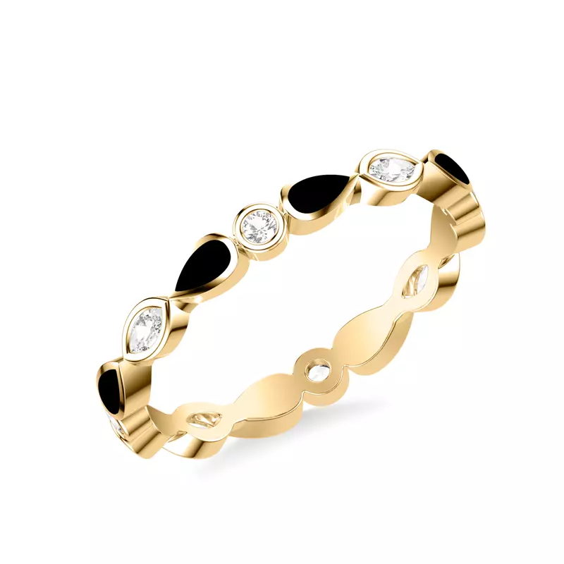 14K Yellow Gold Mixed Shape Diamond & Black Ceramic Eternity Band