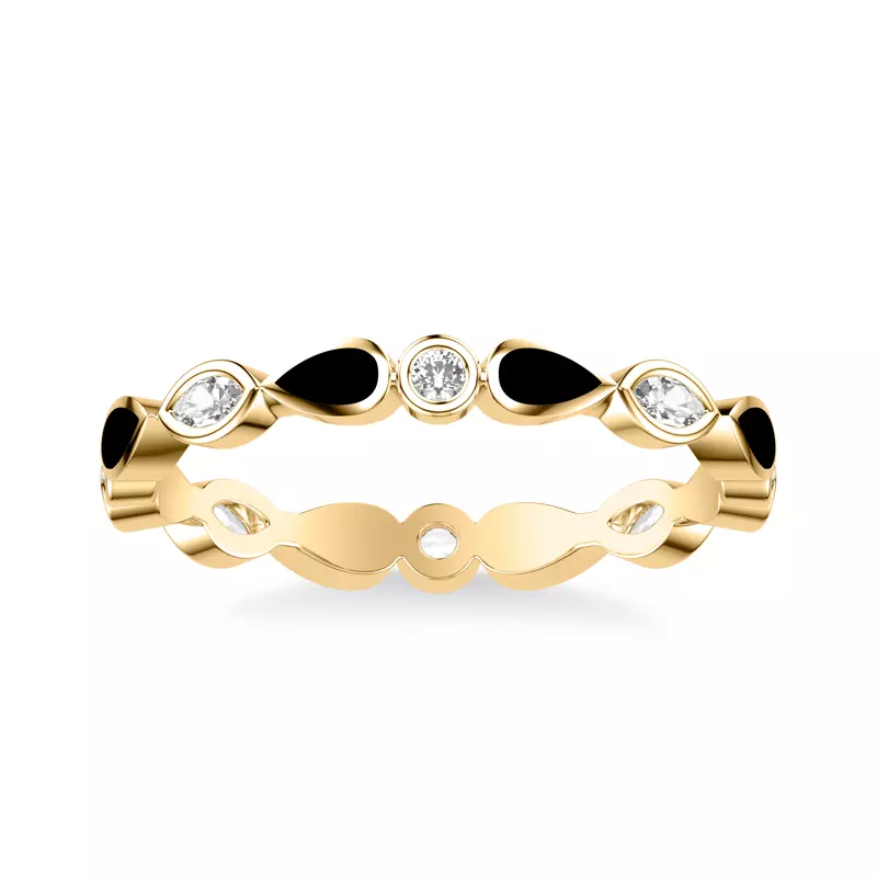 14K Yellow Gold Mixed Shape Diamond & Black Ceramic Eternity Band