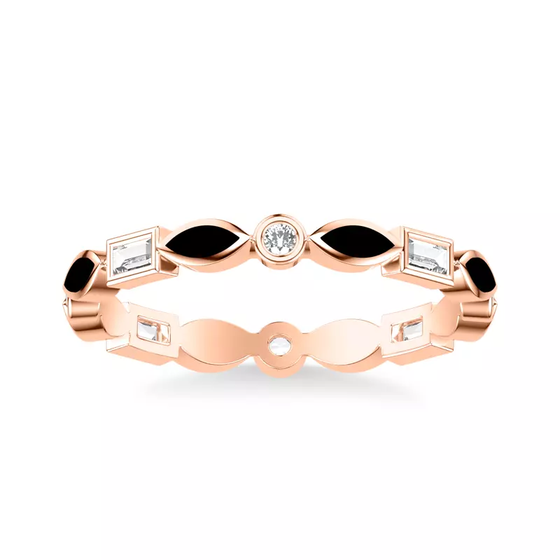 14K Rose Gold Round and Baguette Diamond Ceramic Eternity Band