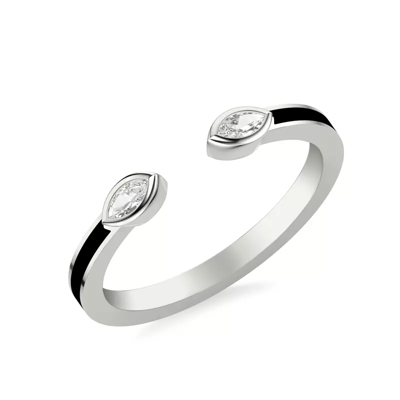 14K White Gold Open-End Marquise Diamond & Ceramic Band