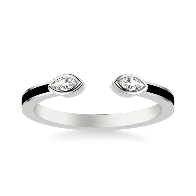 14K White Gold Open-End Marquise Diamond & Ceramic Band