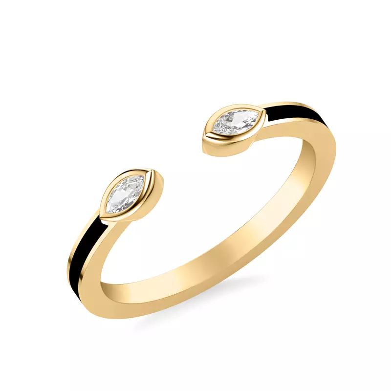 14K Yellow Gold Open-End Marquise Diamond & Ceramic Band