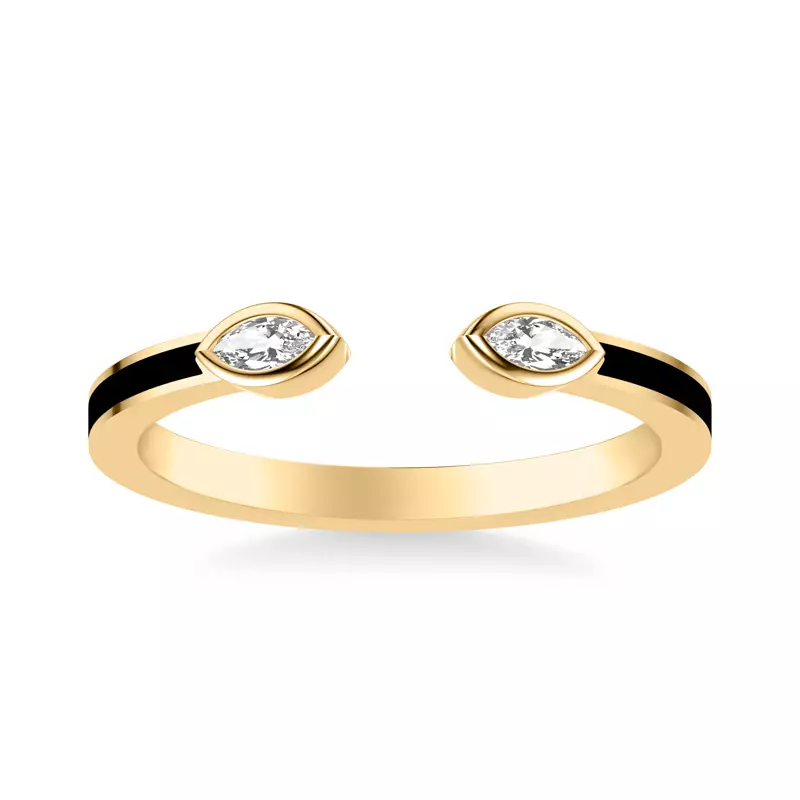 14K Yellow Gold Open-End Marquise Diamond & Ceramic Band