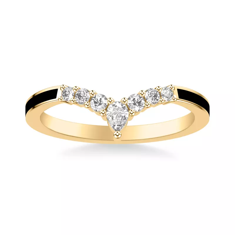 14K Yellow Gold Diamond And Ceramic Chevron Band