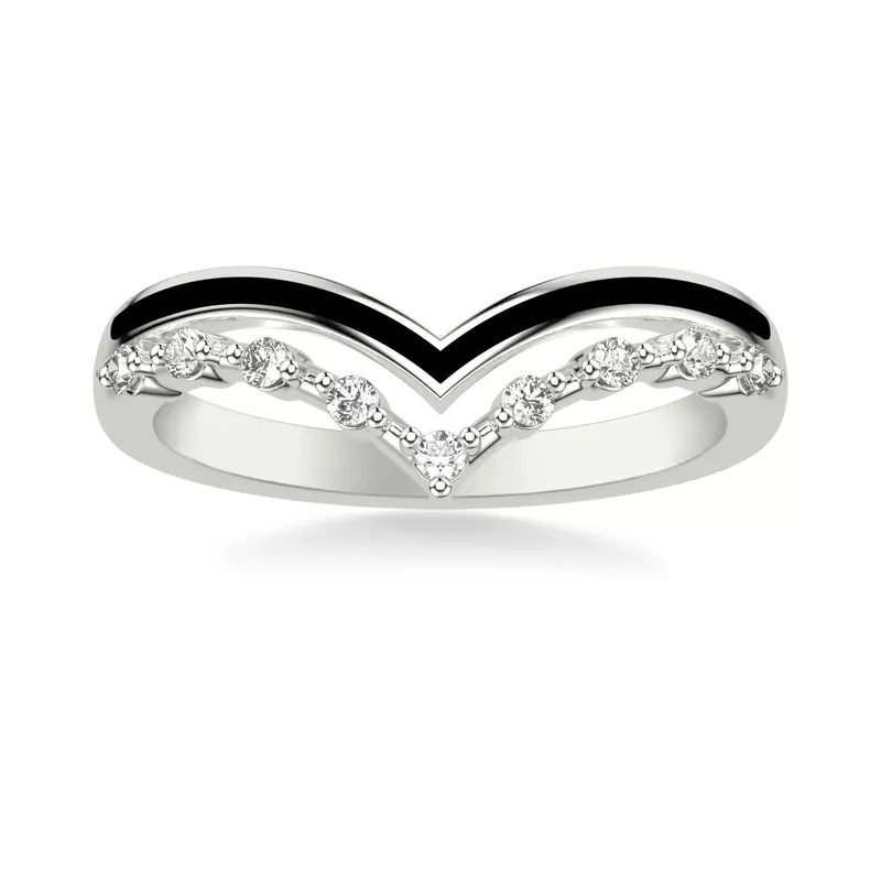 14K White Gold Diamond And Ceramic Double Chevron Band