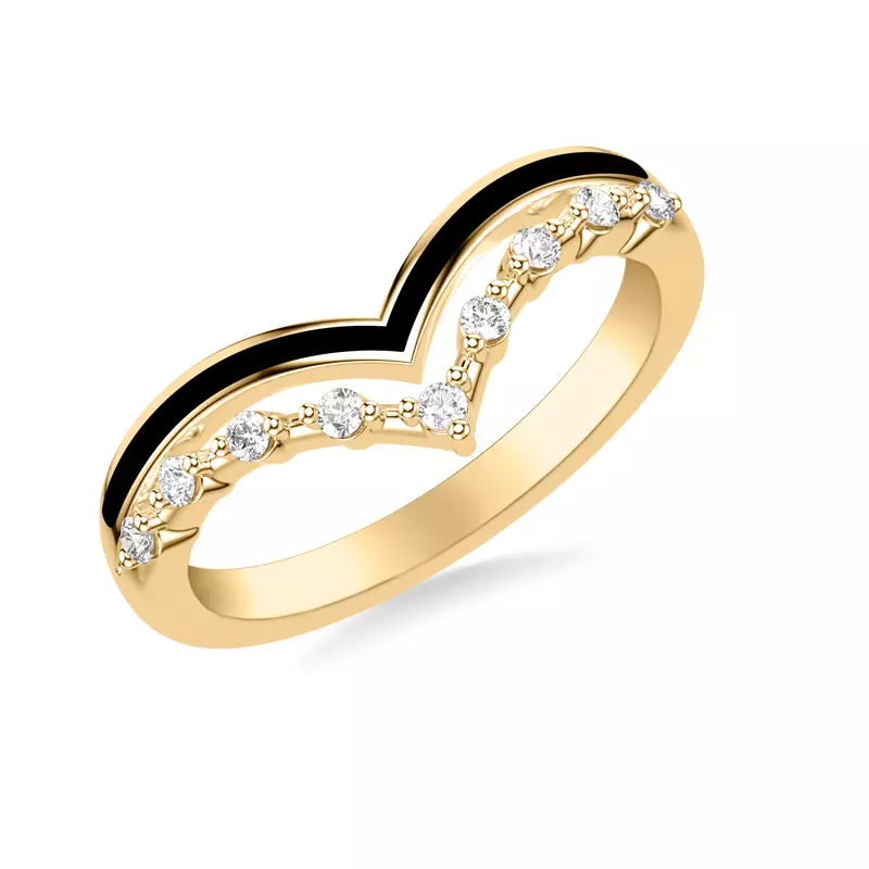 14K Yellow Gold Diamond And Ceramic Double Chevron Band