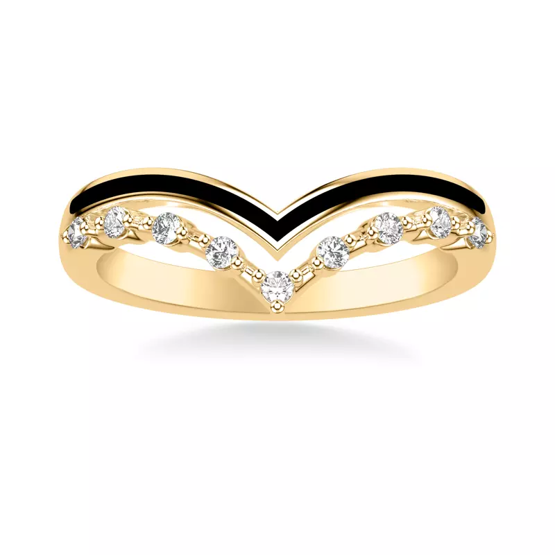 14K Yellow Gold Diamond And Ceramic Double Chevron Band