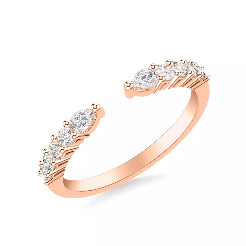 14K Rose Gold Blythe Pear And Round Diamond Open Band